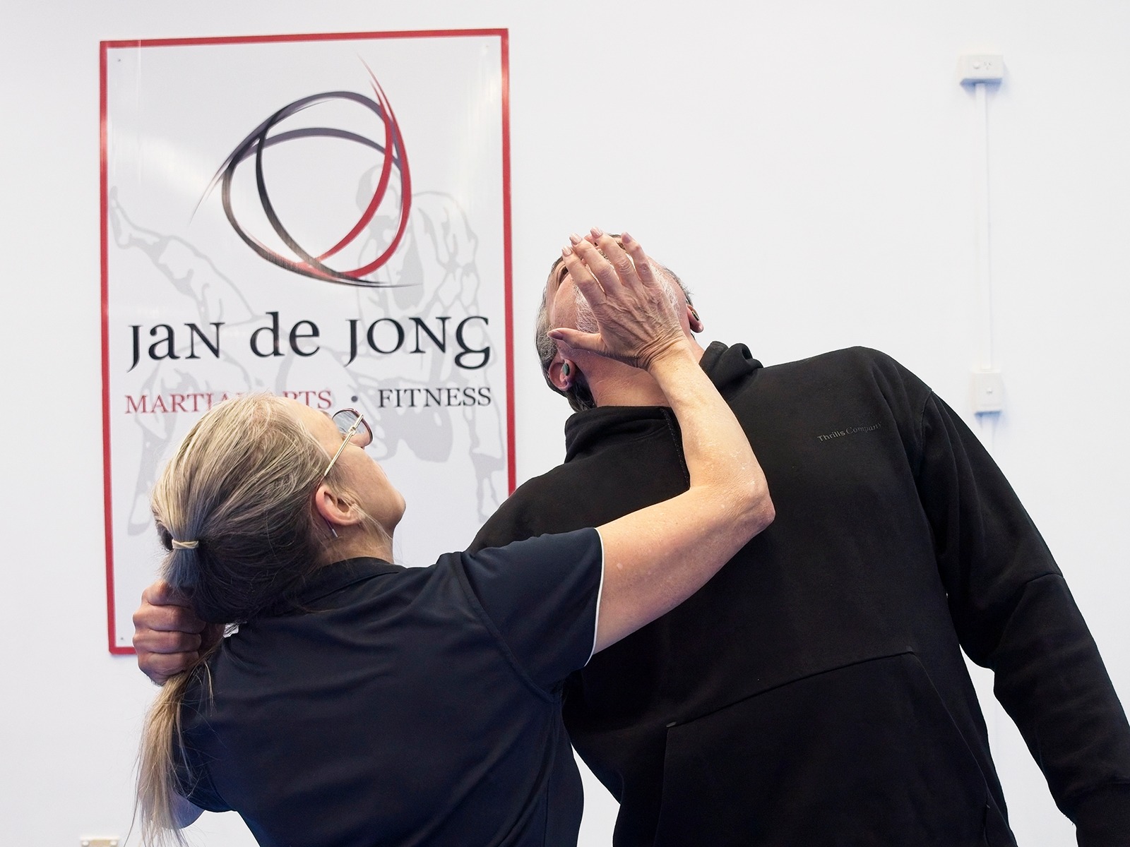 Close-up of chin manipulation self defense technique